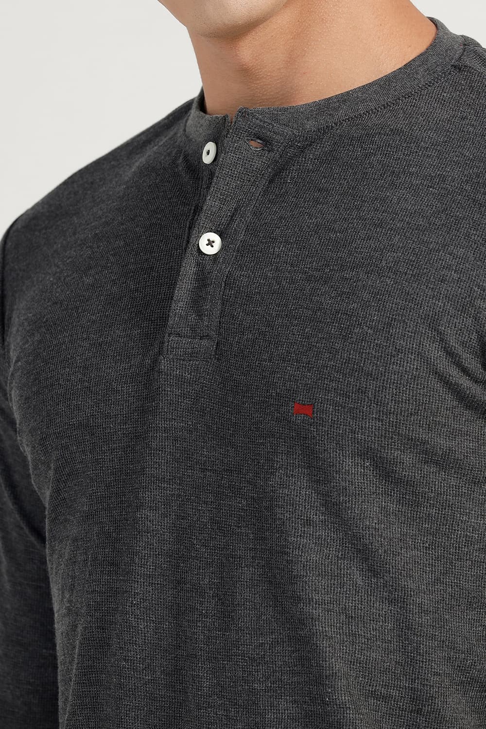 BASICS REGULAR FIT CHARCOAL HEATHER COTTON POLYESTER HENELY T-SHIRT