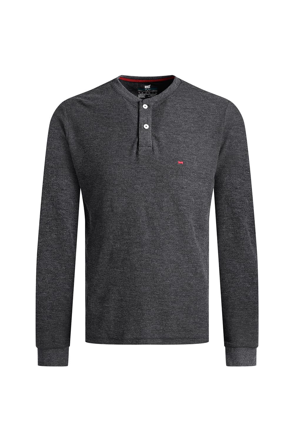 BASICS REGULAR FIT CHARCOAL HEATHER COTTON POLYESTER HENELY T-SHIRT