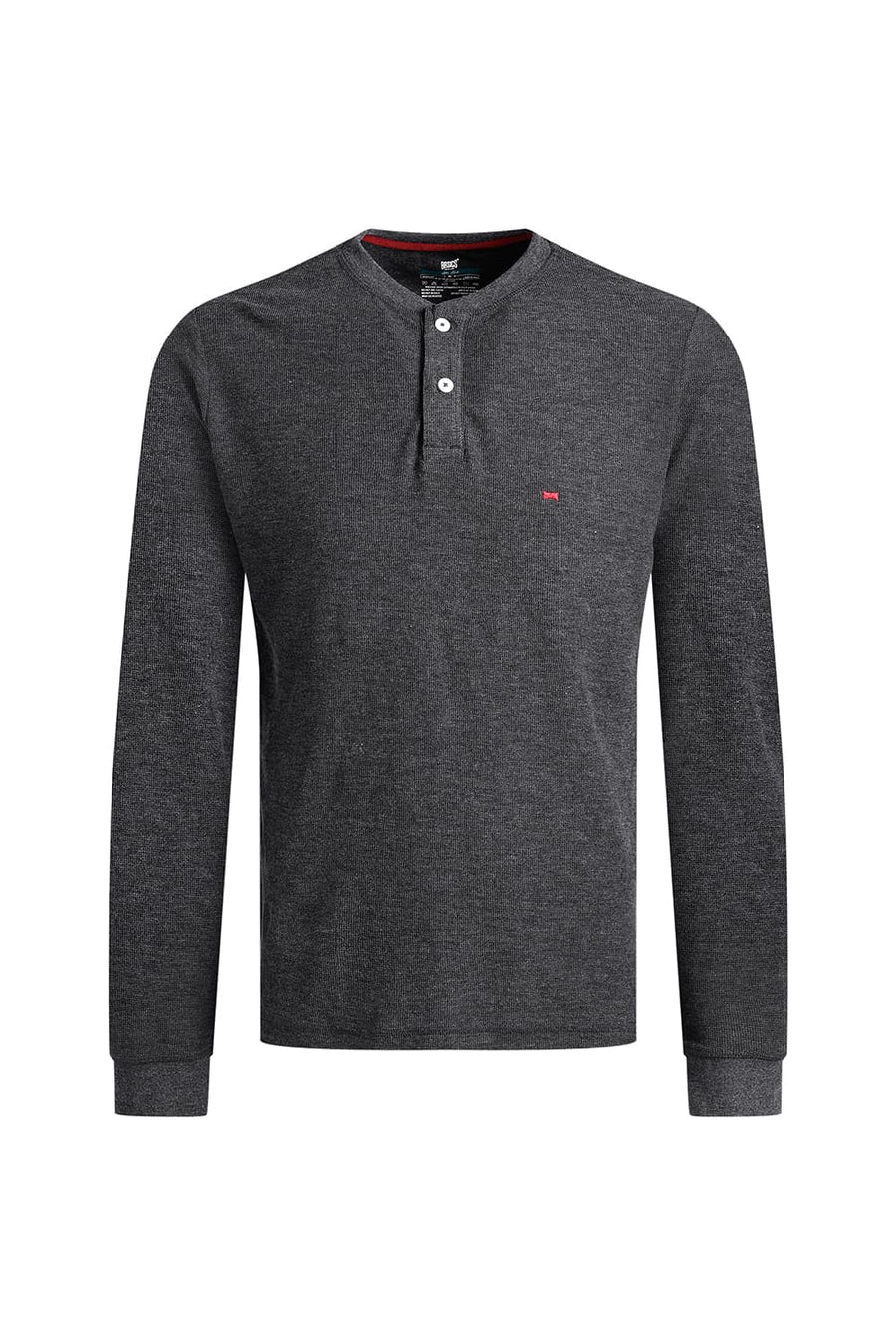 BASICS REGULAR FIT CHARCOAL HEATHER COTTON POLYESTER HENELY T-SHIRT