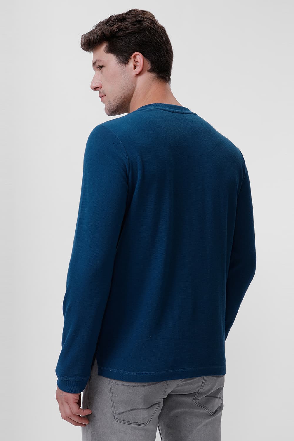 BASICS REGULAR FIT LEGION BLUE COTTON POLYESTER HENELY T-SHIRT