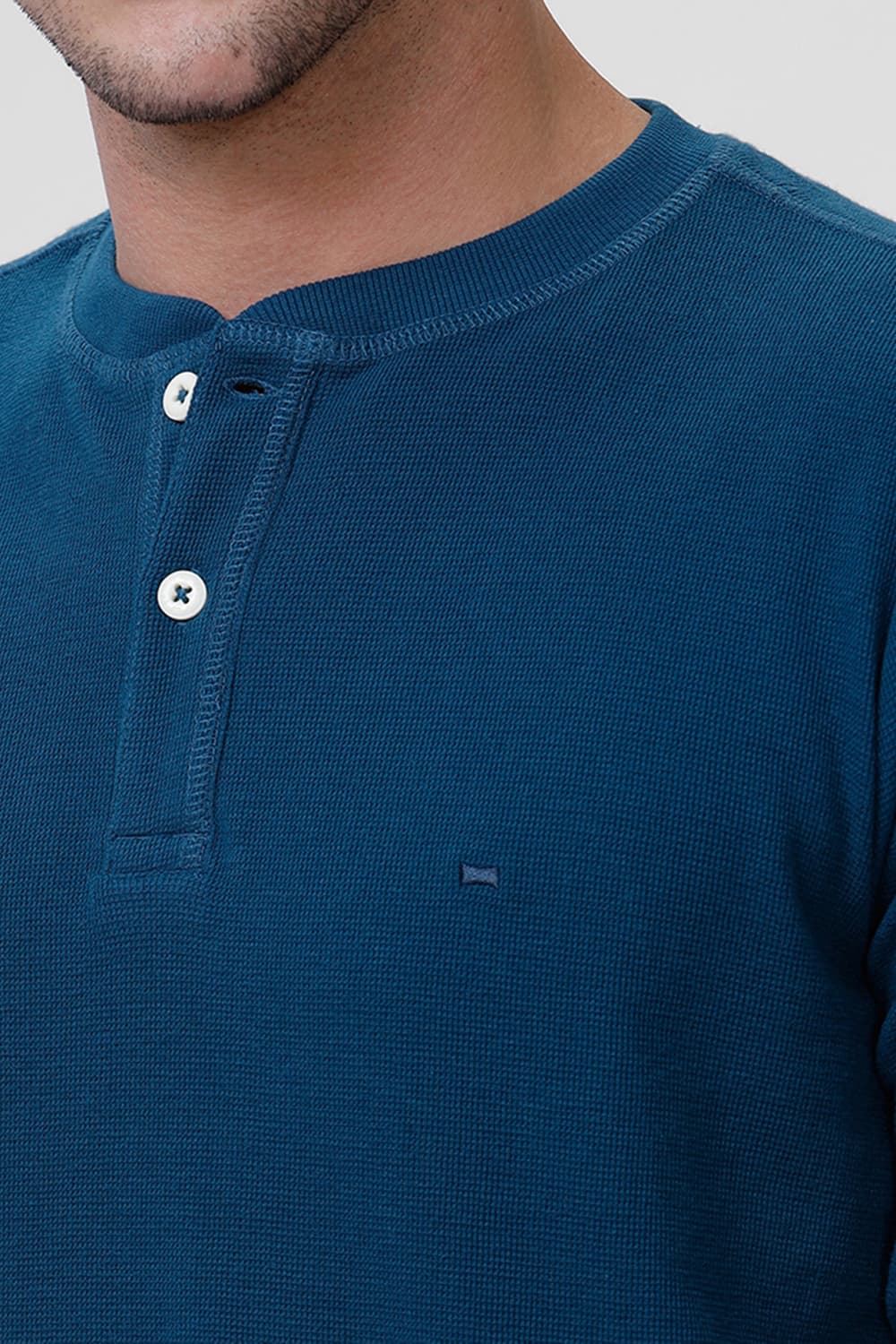 BASICS REGULAR FIT LEGION BLUE COTTON POLYESTER HENELY T-SHIRT