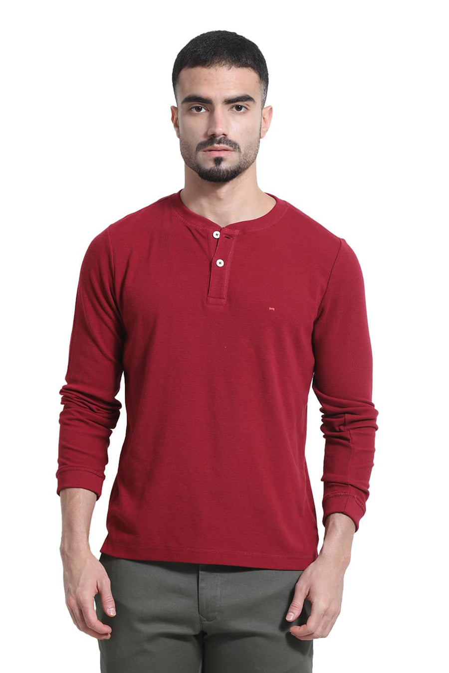 BASICS REGULAR FIT PORT ROYALE COTTON POLYESTER HENELY T-SHIRT
