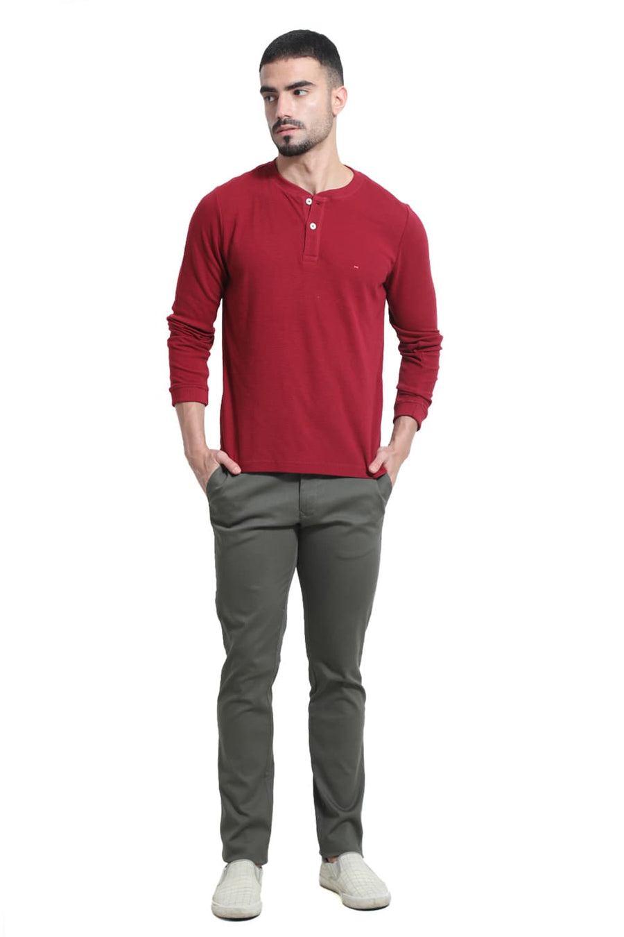 BASICS REGULAR FIT PORT ROYALE COTTON POLYESTER HENELY T-SHIRT