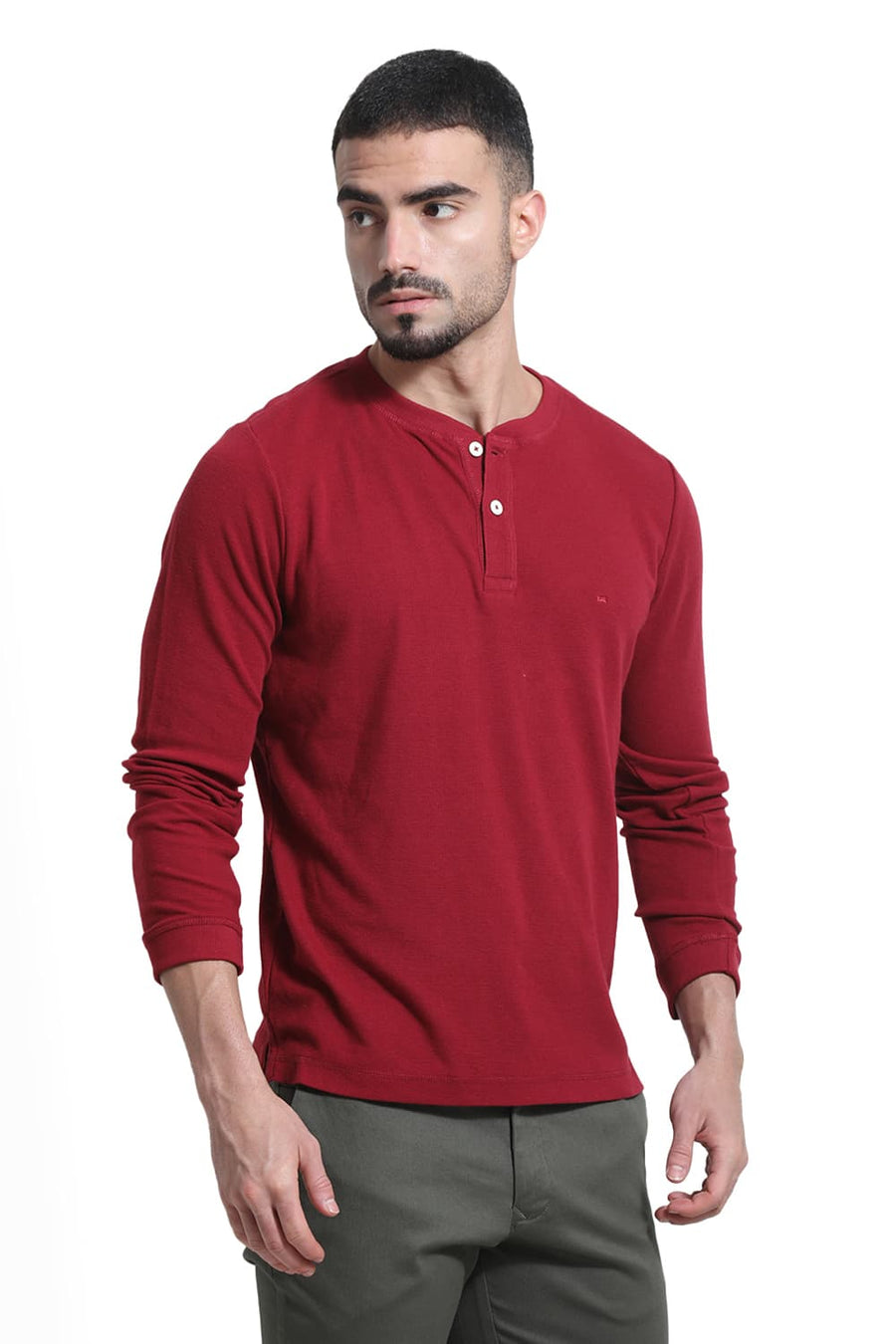 BASICS REGULAR FIT PORT ROYALE COTTON POLYESTER HENELY T-SHIRT