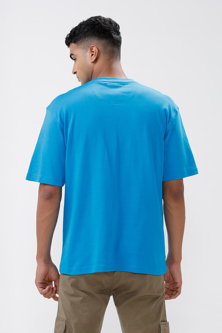 BASICS RELAXED FIT DIVA BLUE COTTON CREW T-SHIRT