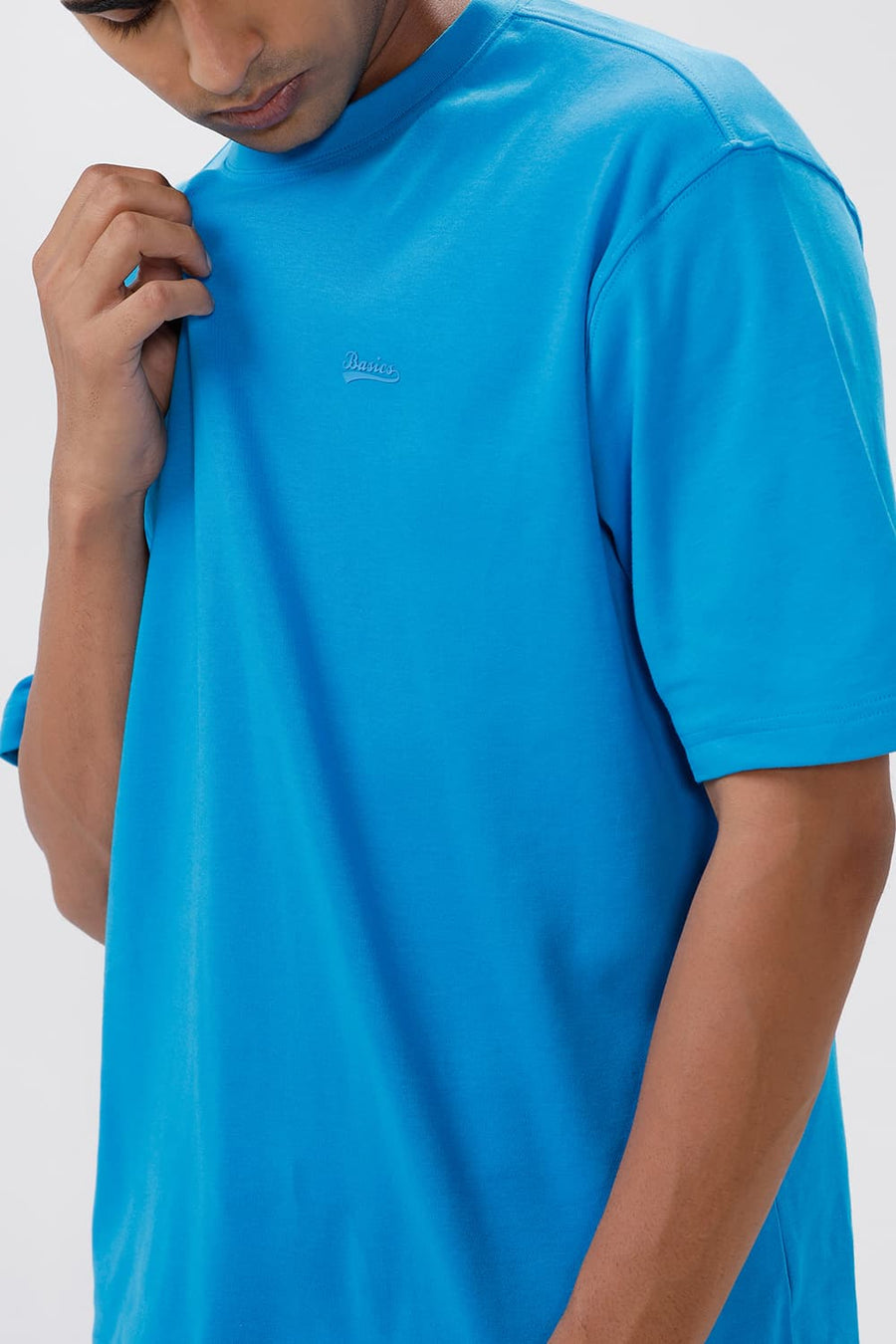 BASICS RELAXED FIT DIVA BLUE COTTON CREW T-SHIRT