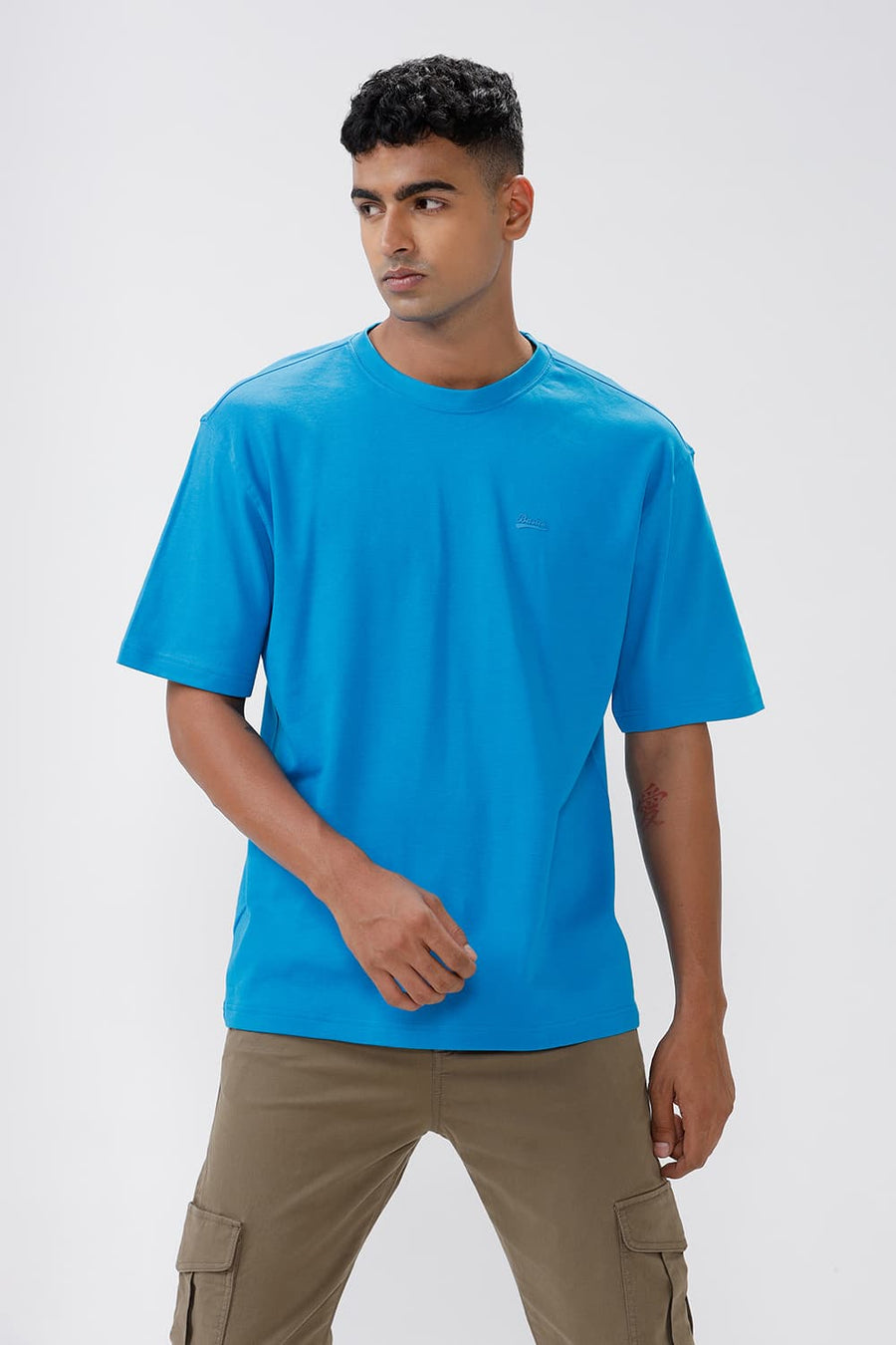 BASICS RELAXED FIT DIVA BLUE COTTON CREW T-SHIRT