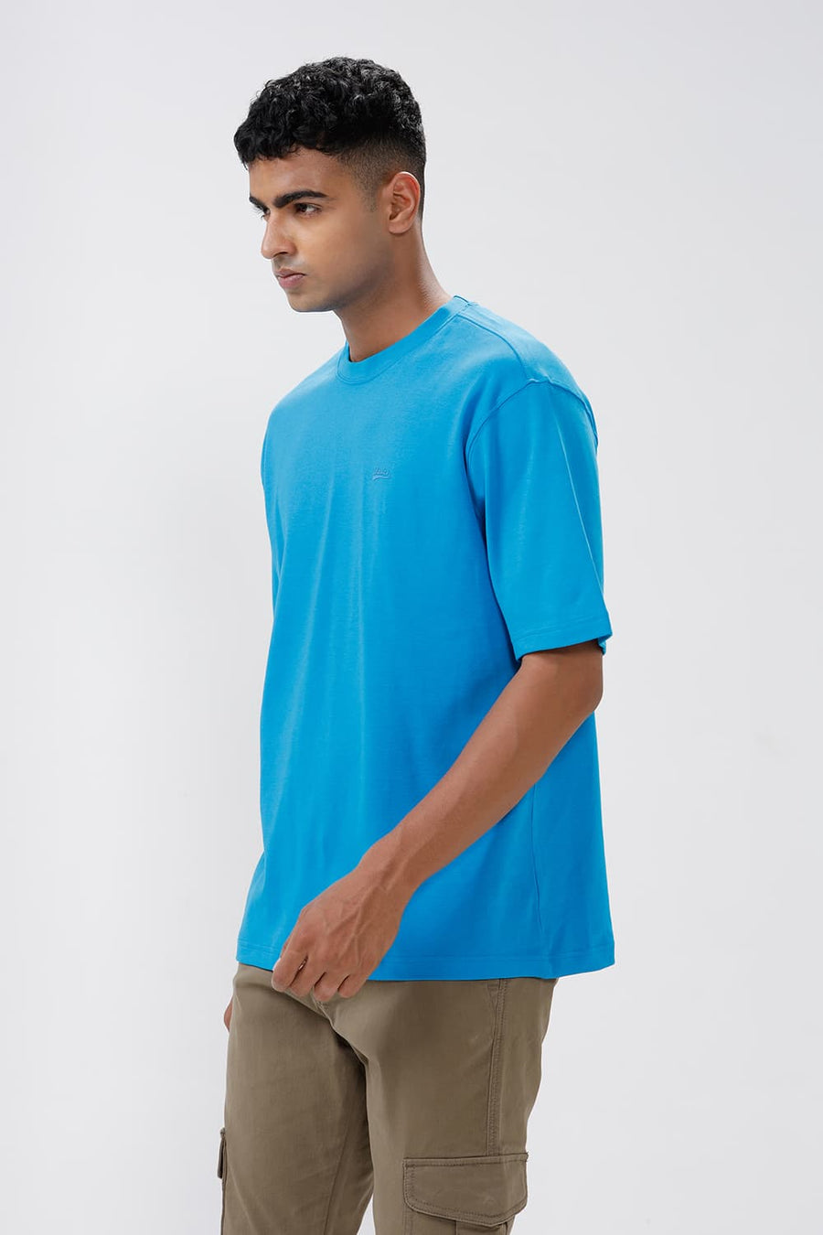 BASICS RELAXED FIT DIVA BLUE COTTON CREW T-SHIRT