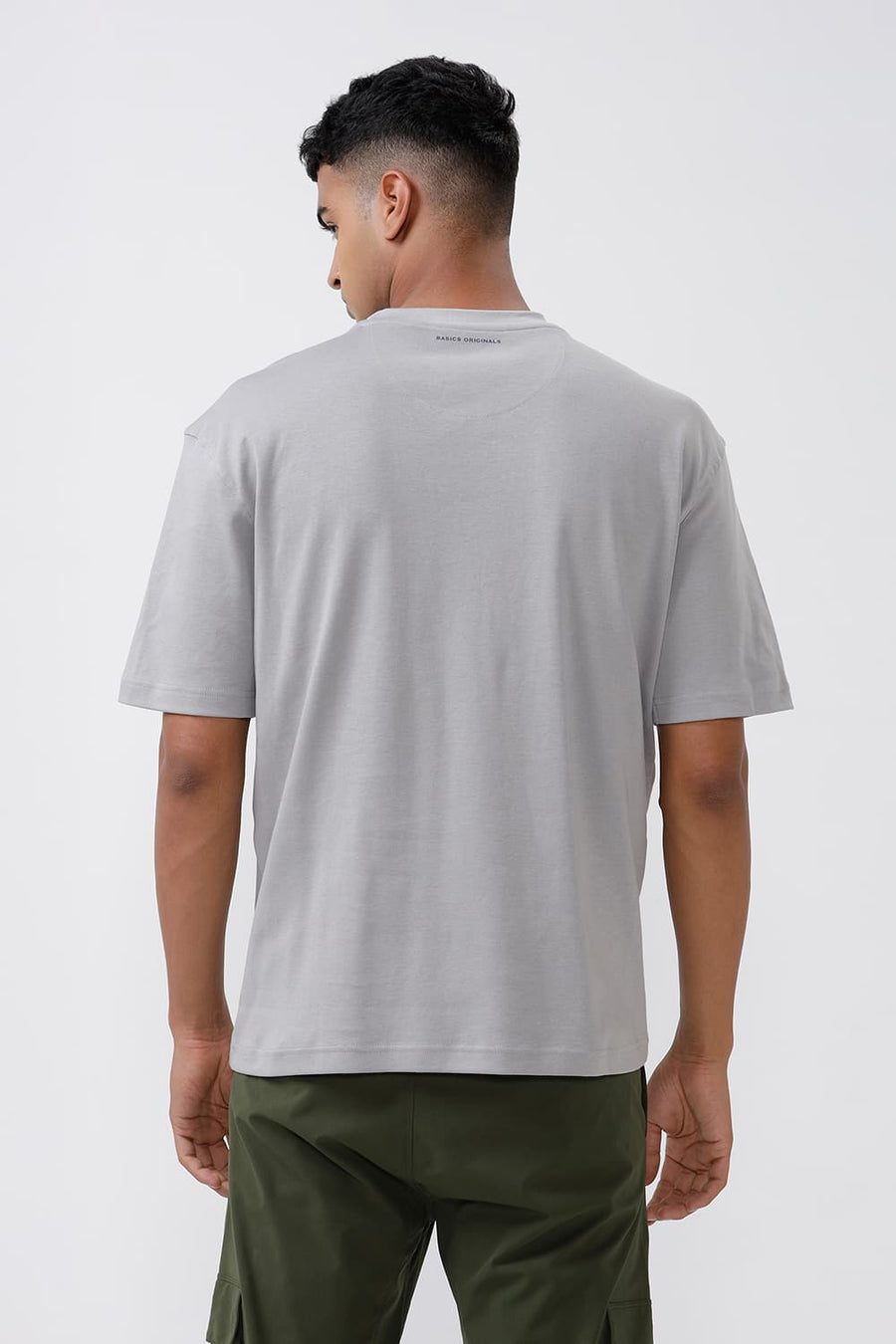 BASICS RELAXED FIT ULTIMATE GREY COTTON CREW T-SHIRT