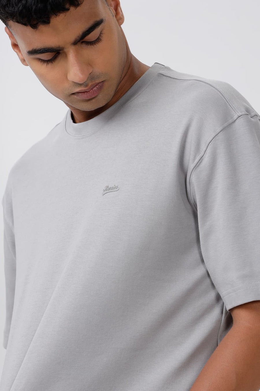 BASICS RELAXED FIT ULTIMATE GREY COTTON CREW T-SHIRT