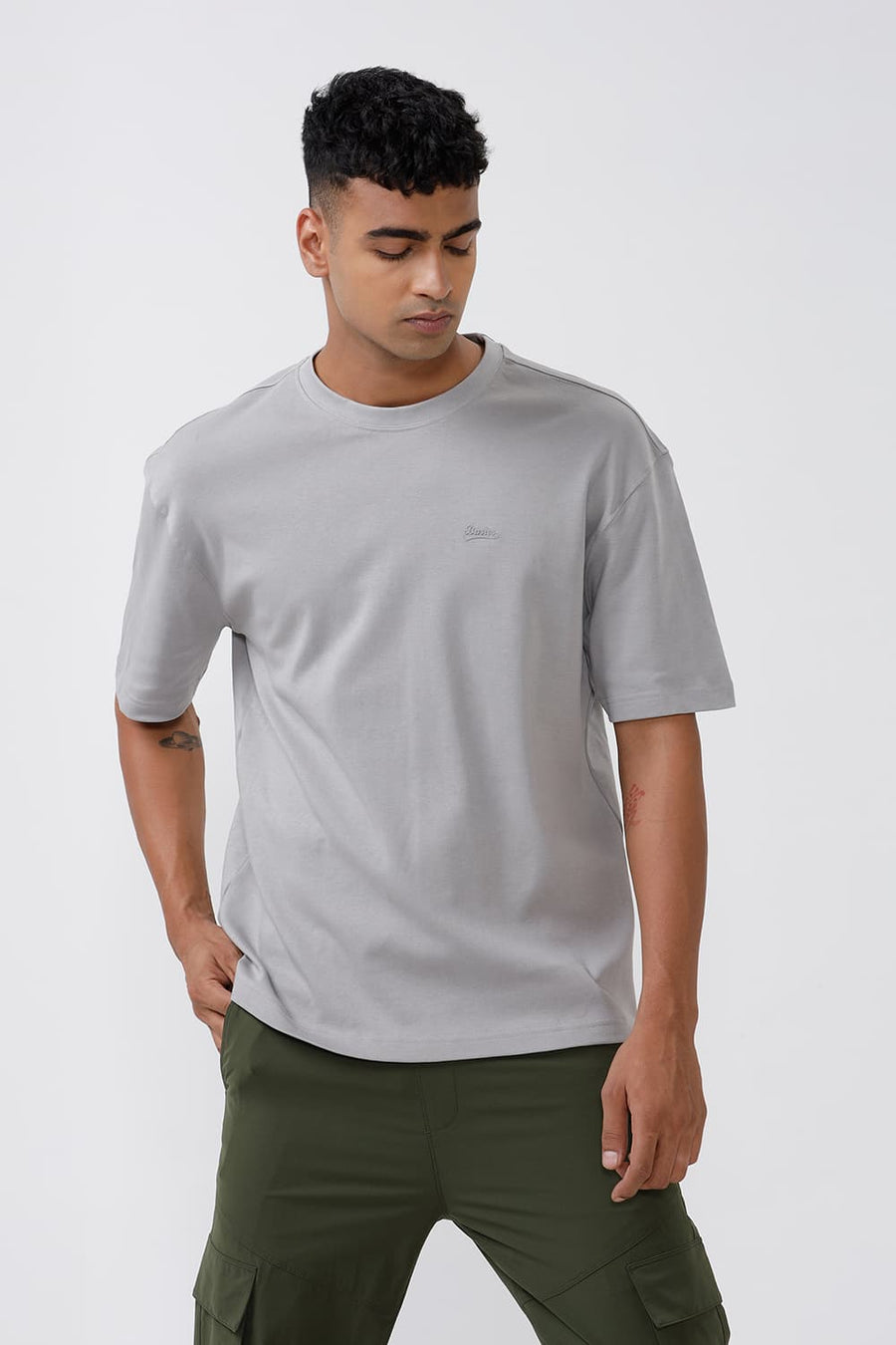 BASICS RELAXED FIT ULTIMATE GREY COTTON CREW T-SHIRT