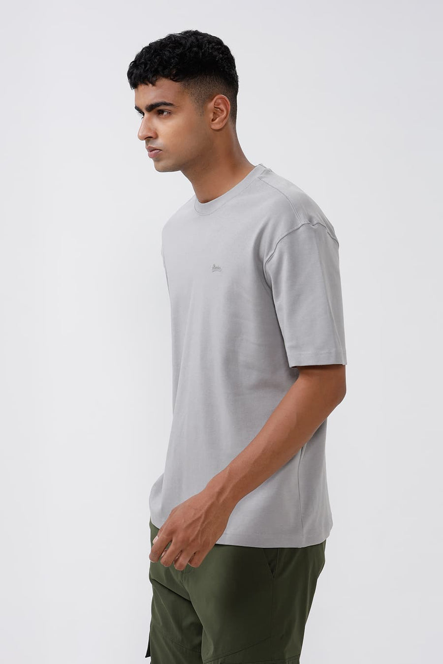 BASICS RELAXED FIT ULTIMATE GREY COTTON CREW T-SHIRT