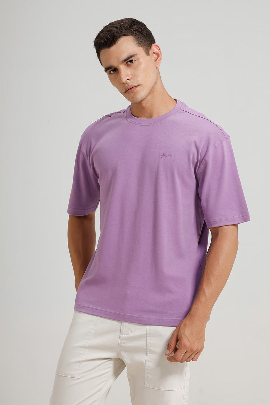 BASICS RELAXED FIT REGAL ORCHID COTTON CREW T-SHIRT