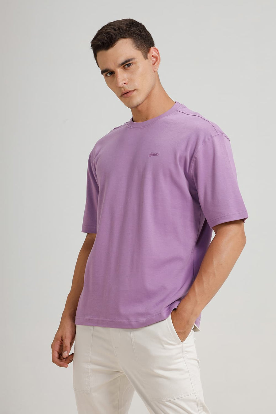 BASICS RELAXED FIT REGAL ORCHID COTTON CREW T-SHIRT
