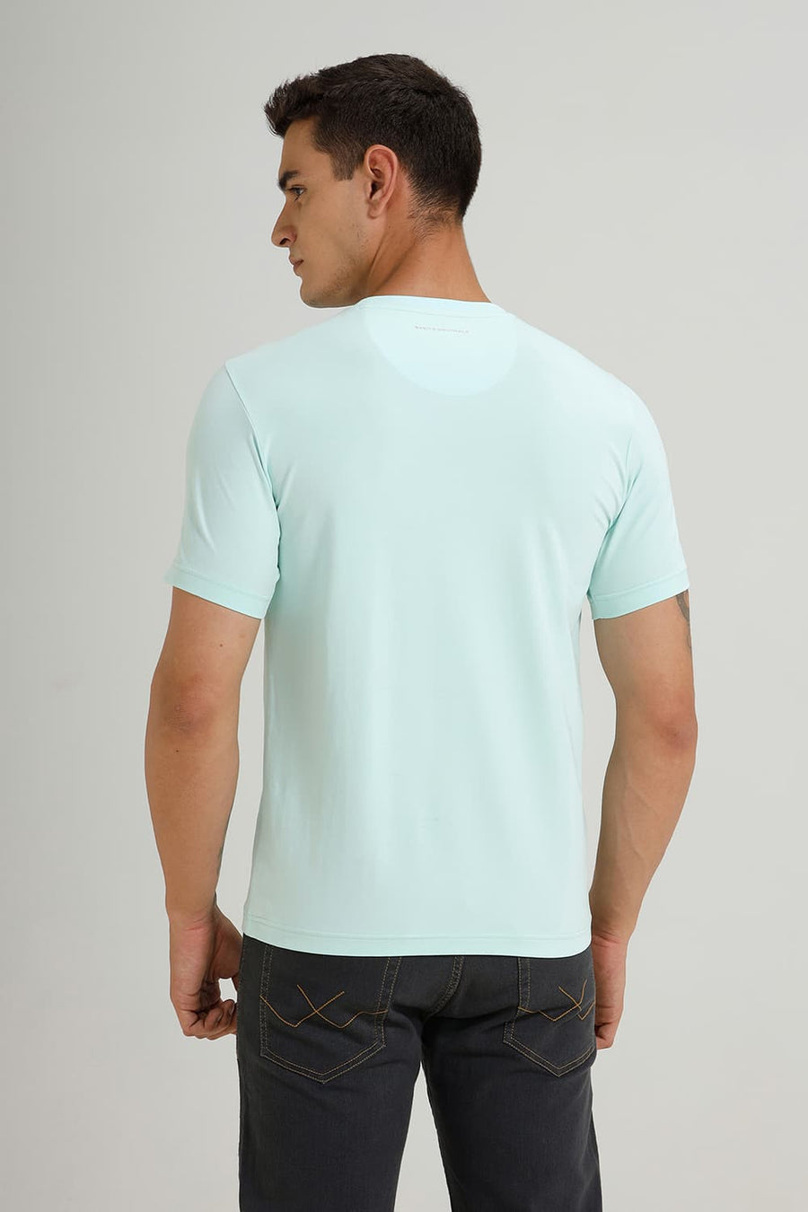 BASICS REGULAR FIT FAIR AQUA COTTON STRETCH CREW T-SHIRT