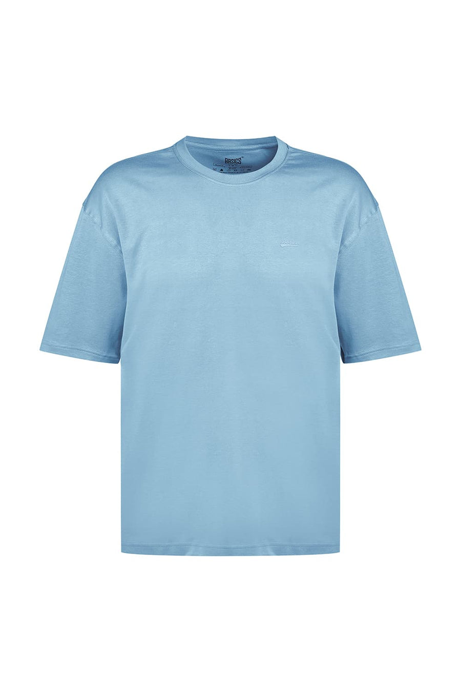 BASICS REGULAR FIT SKY BLUE COTTON STRETCH CREW T-SHIRT