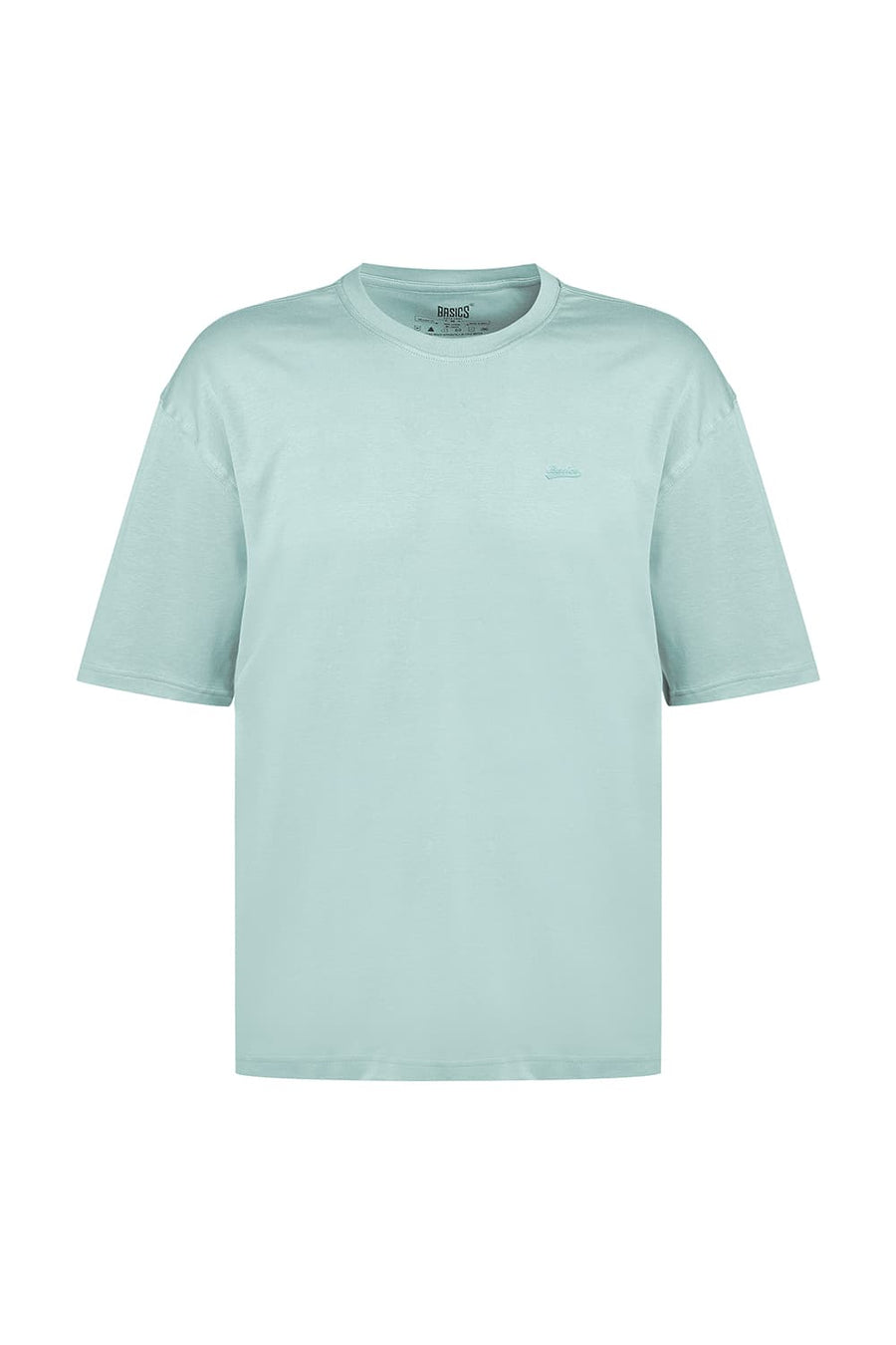 BASICS RELAXED FIT FAIR AQUA COTTON STRETCH CREW T-SHIRT