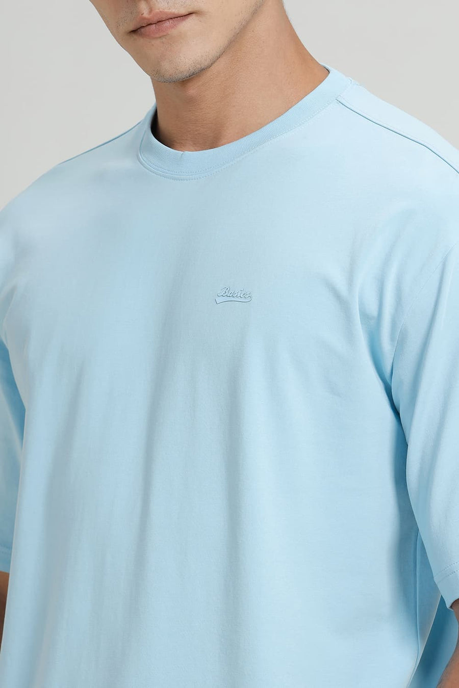 BASICS RELAXED FIT SKY BLUE COTTON STRETCH CREW T-SHIRT