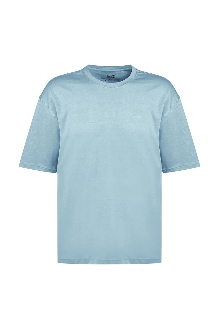 BASICS RELAXED FIT SKY BLUE COTTON STRETCH CREW T-SHIRT