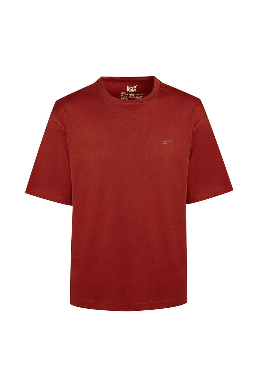 BASICS REGULAR FIT BROWN BRICK COTTON STRETCH CREW T-SHIRT