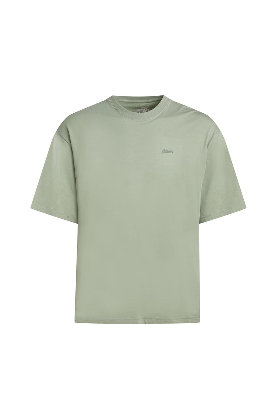 BASICS RELAXED FIT OIL GREEN COTTON STRETCH CREW T-SHIRT