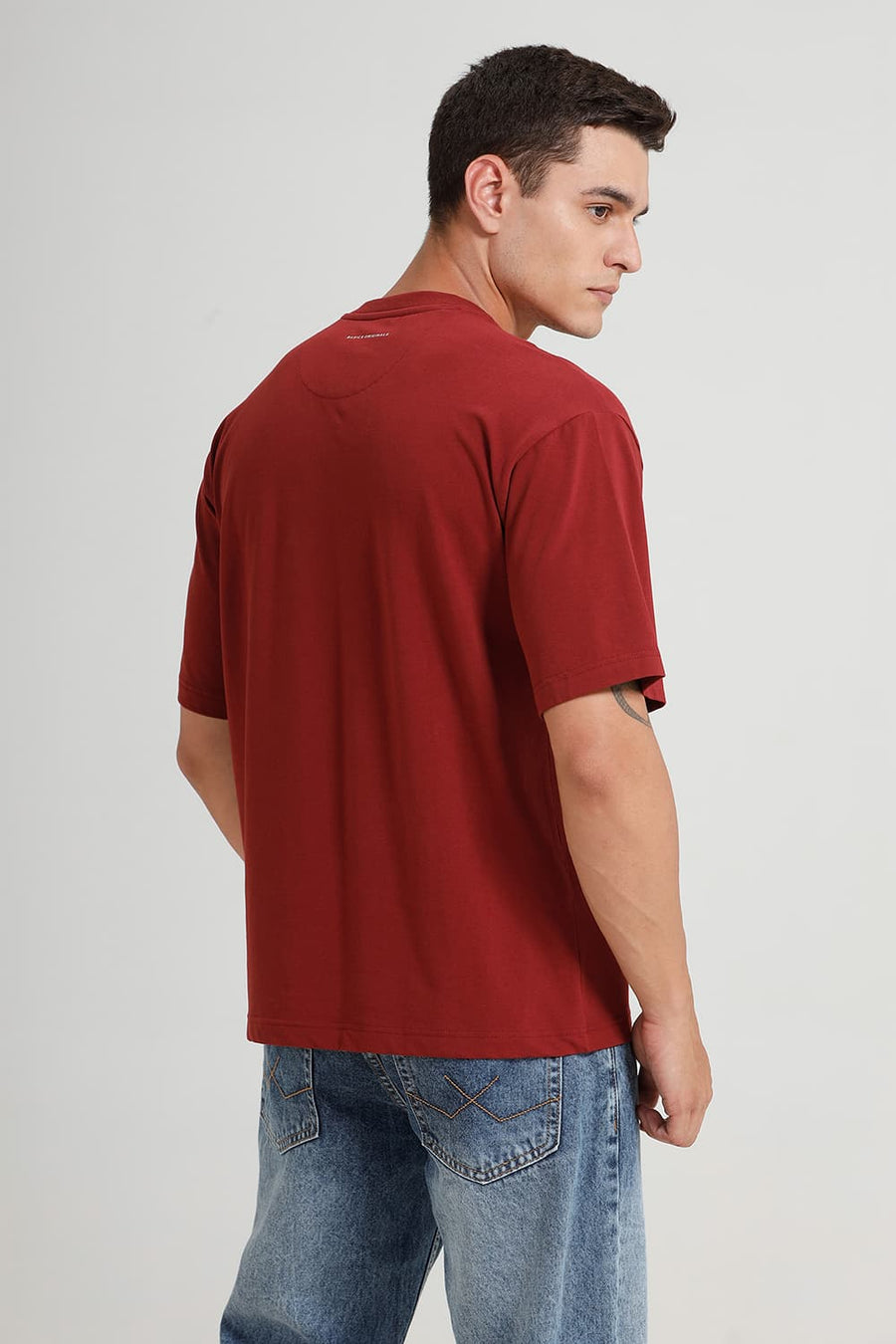 BASICS RELAXED FIT BROWN BRICK COTTON STRETCH CREW T-SHIRT