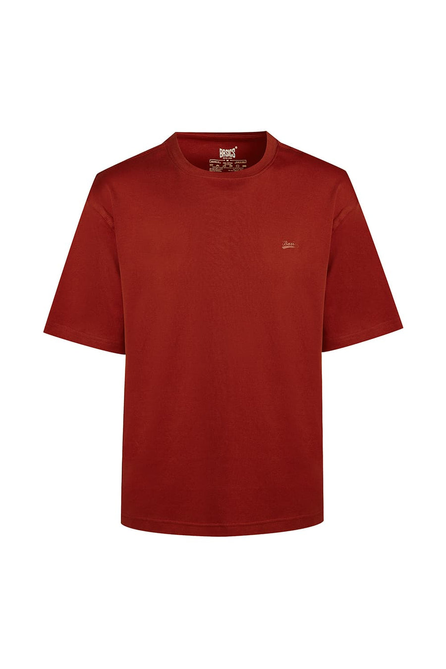BASICS RELAXED FIT BROWN BRICK COTTON STRETCH CREW T-SHIRT