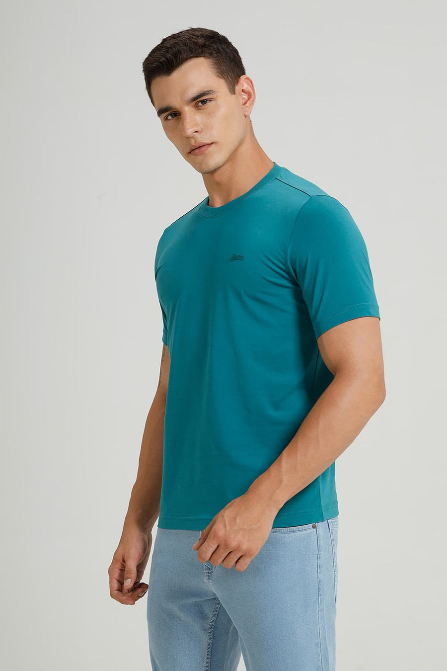BASICS REGULAR FIT DEEP LAKE COTTON STRETCH CREW T-SHIRT