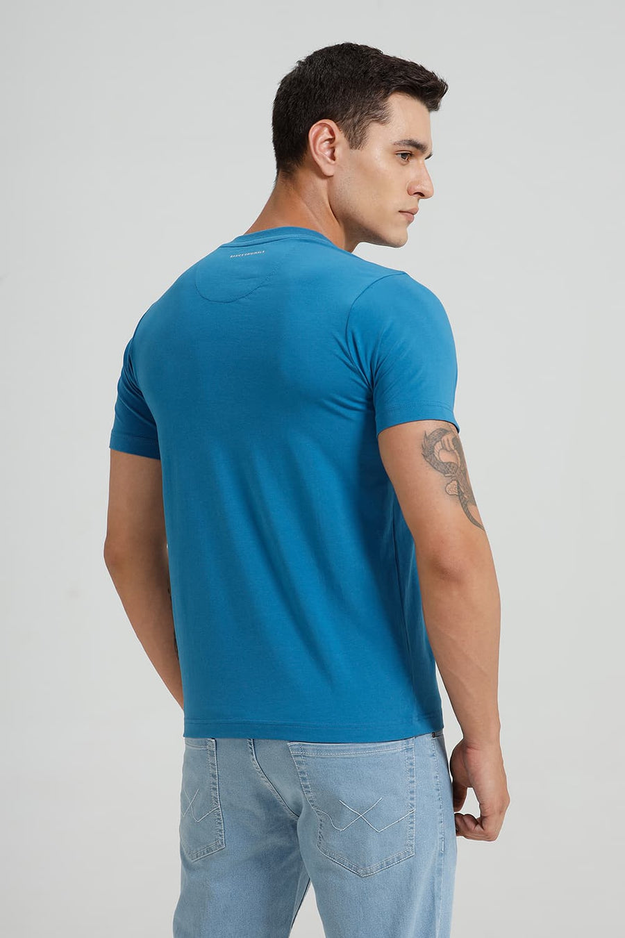 BASICS REGULAR FIT SEAPORT COTTON STRETCH CREW T-SHIRT