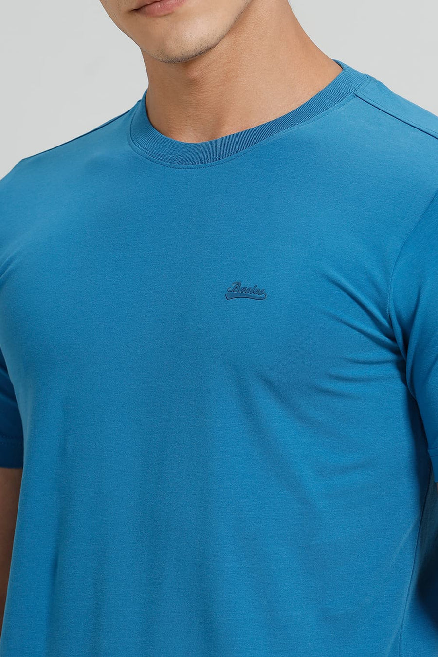 BASICS REGULAR FIT SEAPORT COTTON STRETCH CREW T-SHIRT