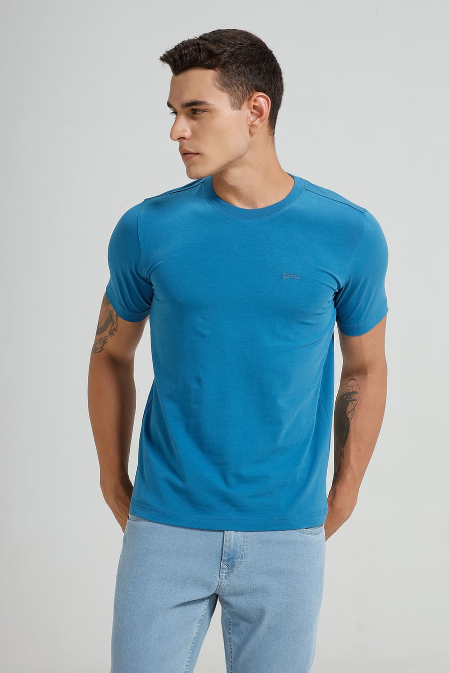 BASICS REGULAR FIT SEAPORT COTTON STRETCH CREW T-SHIRT