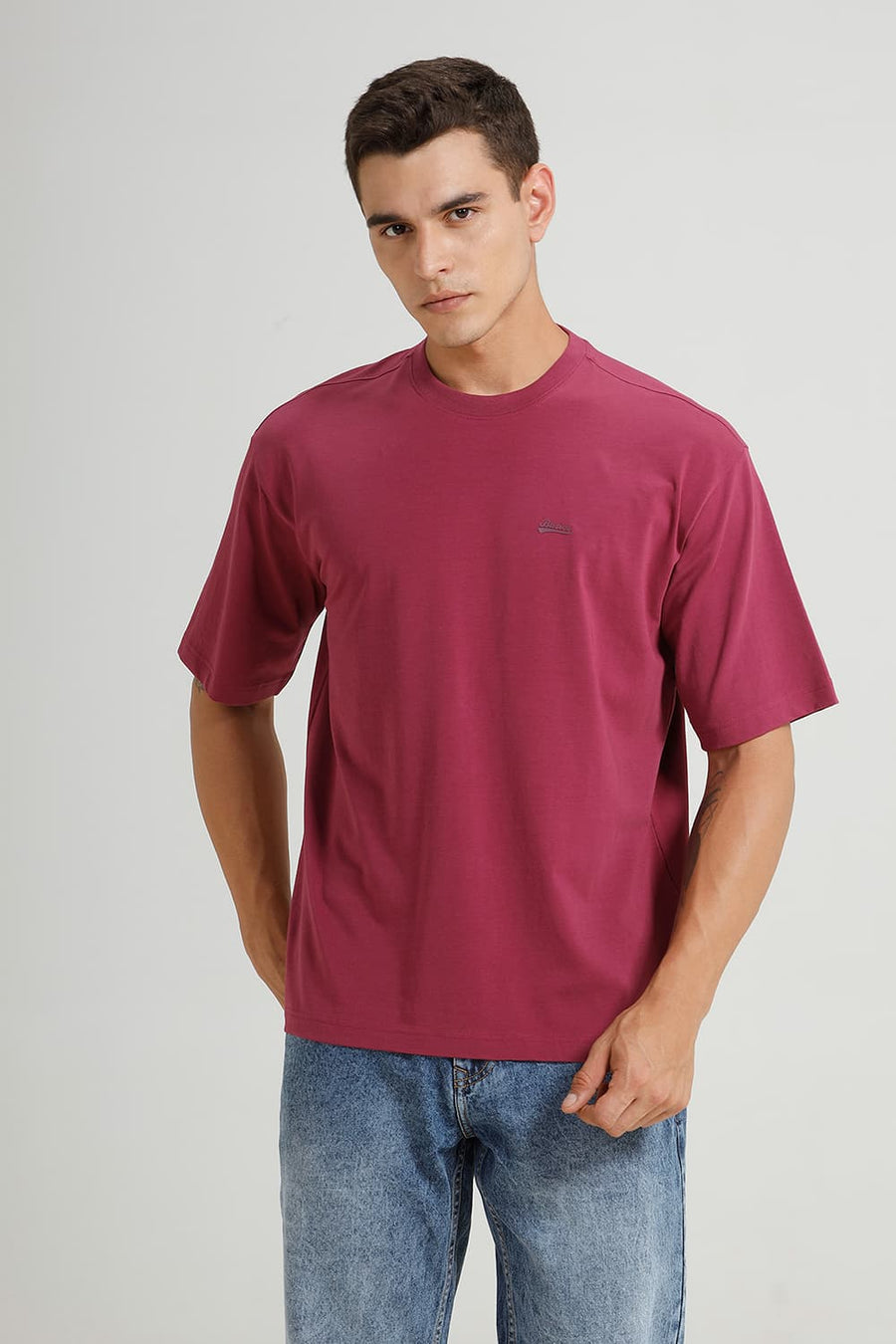BASICS RELAXED FIT BOYSEN BERRY COTTON STRETCH CREW T-SHIRT