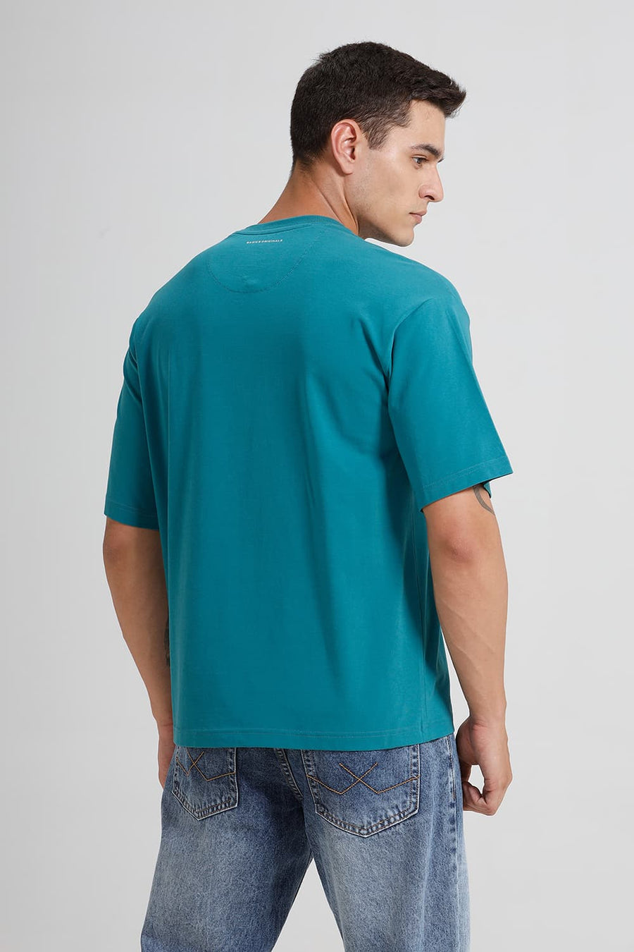 BASICS RELAXED FIT DEEP LAKE COTTON STRETCH CREW T-SHIRT