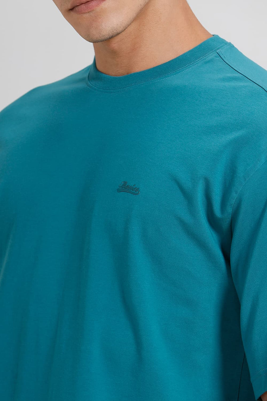 BASICS RELAXED FIT DEEP LAKE COTTON STRETCH CREW T-SHIRT