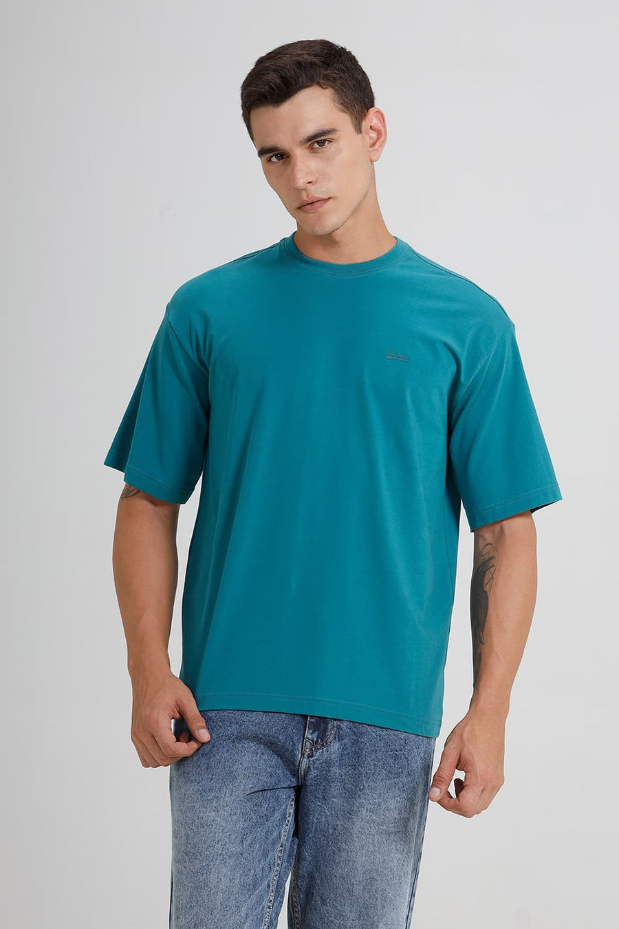 BASICS RELAXED FIT DEEP LAKE COTTON STRETCH CREW T-SHIRT