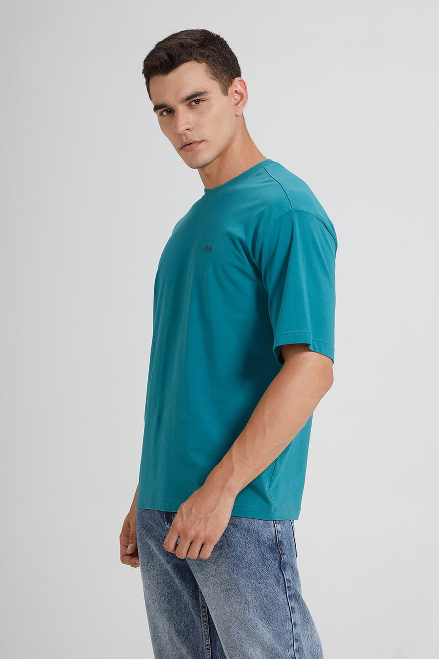 BASICS RELAXED FIT DEEP LAKE COTTON STRETCH CREW T-SHIRT