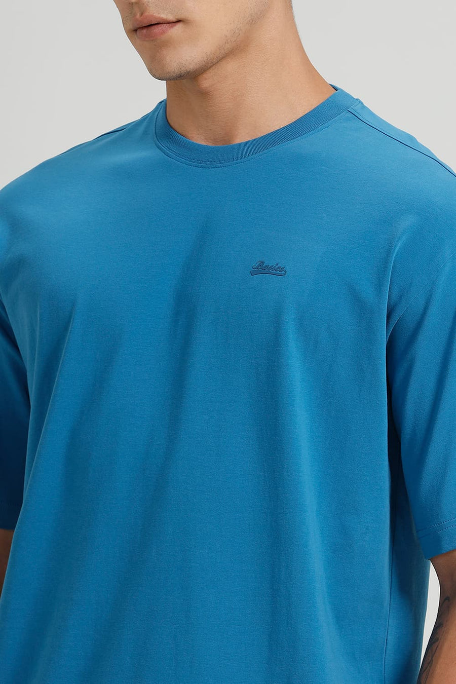 BASICS RELAXED FIT SEAPORT COTTON STRETCH CREW T-SHIRT