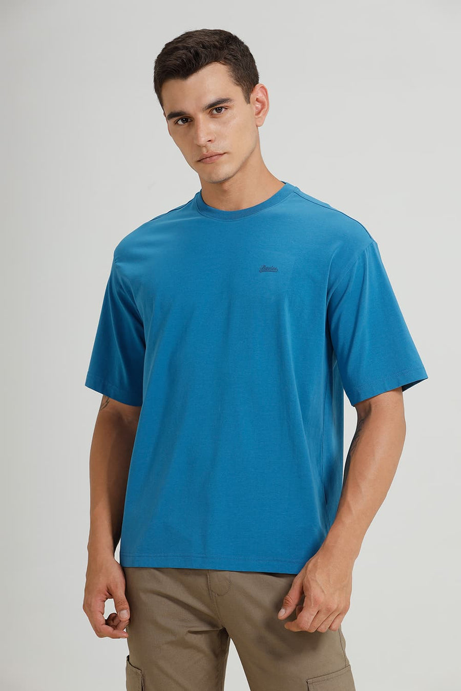 BASICS RELAXED FIT SEAPORT COTTON STRETCH CREW T-SHIRT