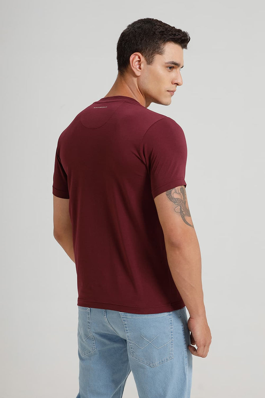 BASICS REGULAR FIT MAUVE WINE COTTON STRETCH CREW T-SHIRT