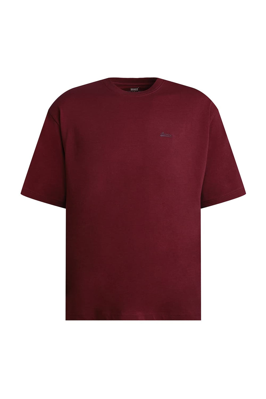 BASICS REGULAR FIT MAUVE WINE COTTON STRETCH CREW T-SHIRT