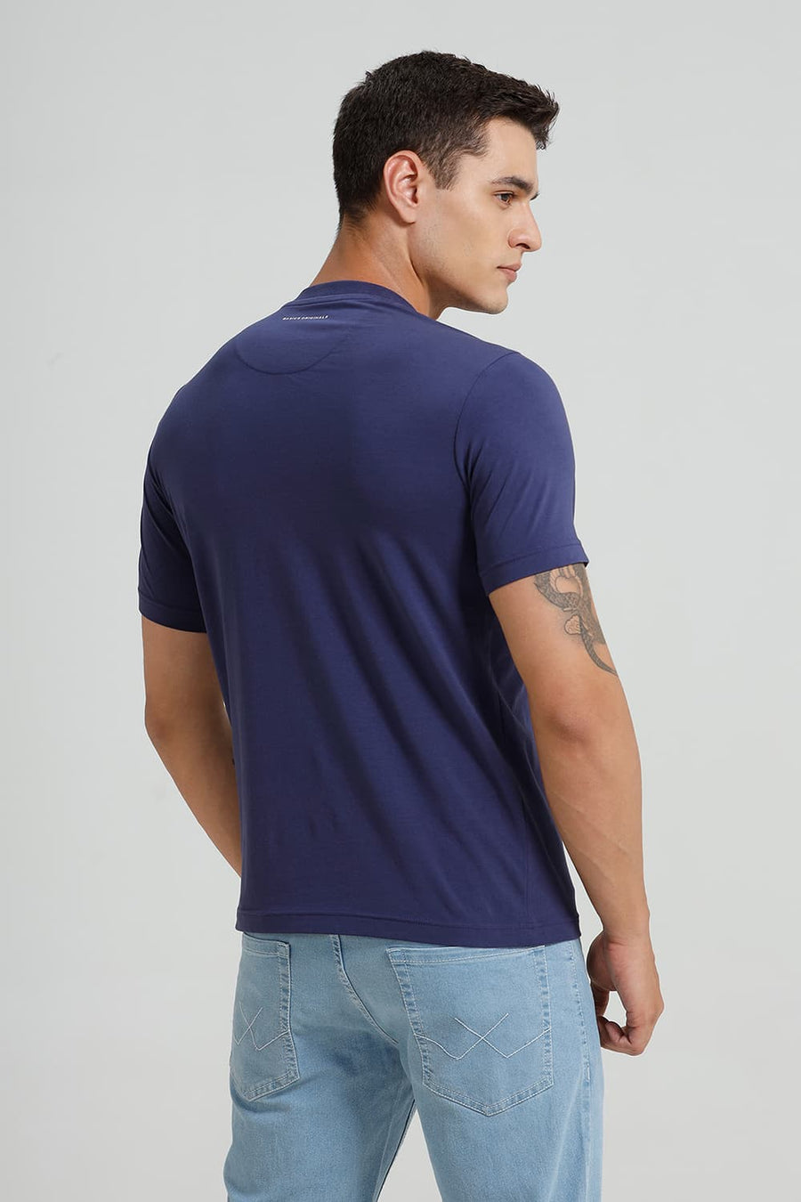 BASICS REGULAR FIT DEEP COBALT COTTON STRETCH CREW T-SHIRT