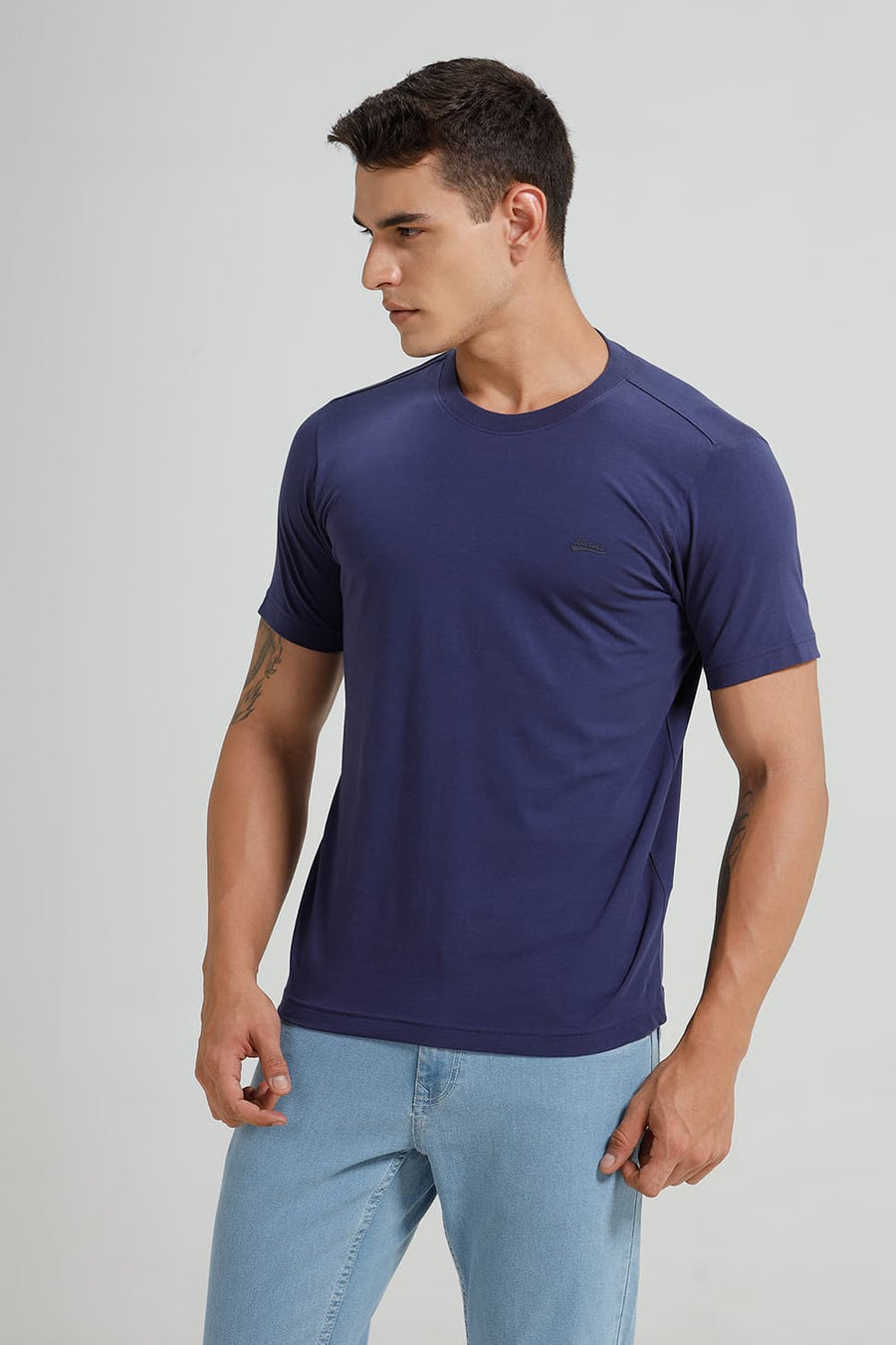 BASICS REGULAR FIT DEEP COBALT COTTON STRETCH CREW T-SHIRT