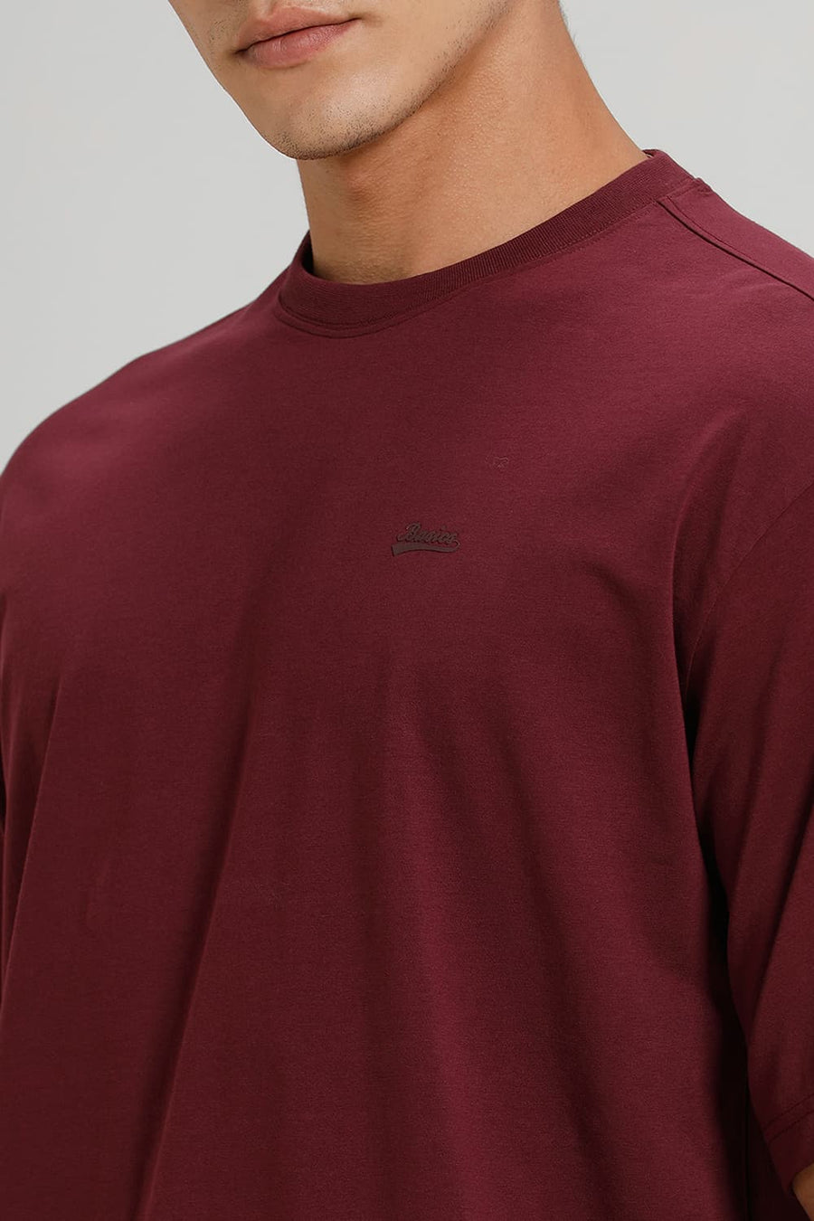 BASICS RELAXED FIT MAUVE WINE COTTON STRETCH CREW T-SHIRT