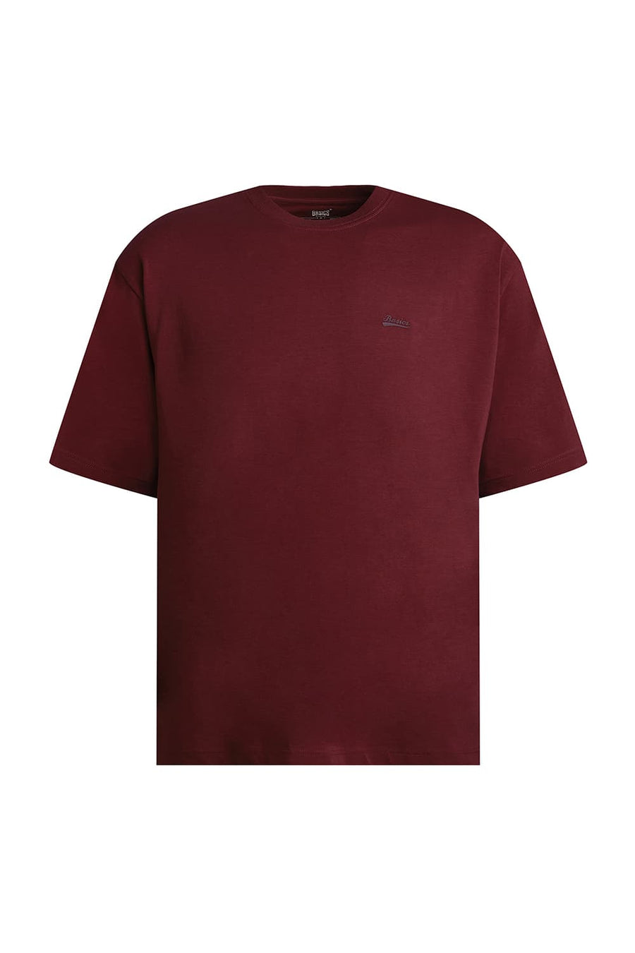 BASICS RELAXED FIT MAUVE WINE COTTON STRETCH CREW T-SHIRT