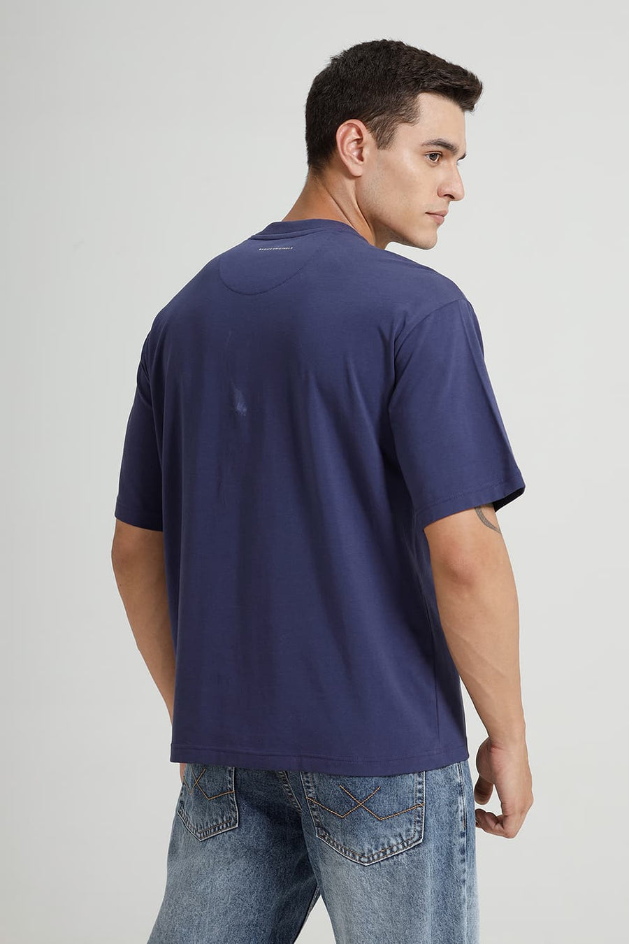BASICS RELAXED FIT DEEP COBALT COTTON STRETCH CREW T-SHIRT