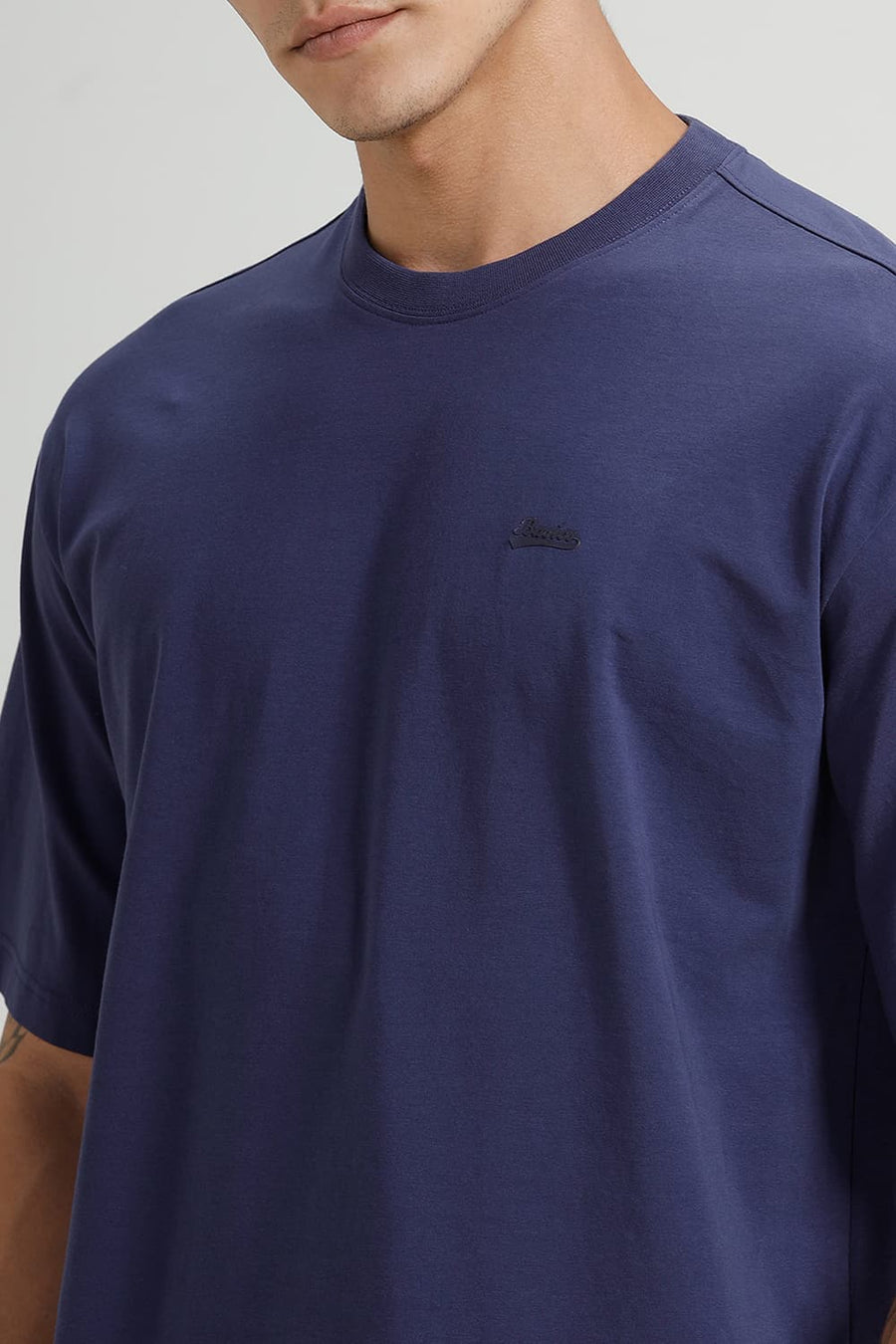 BASICS RELAXED FIT DEEP COBALT COTTON STRETCH CREW T-SHIRT