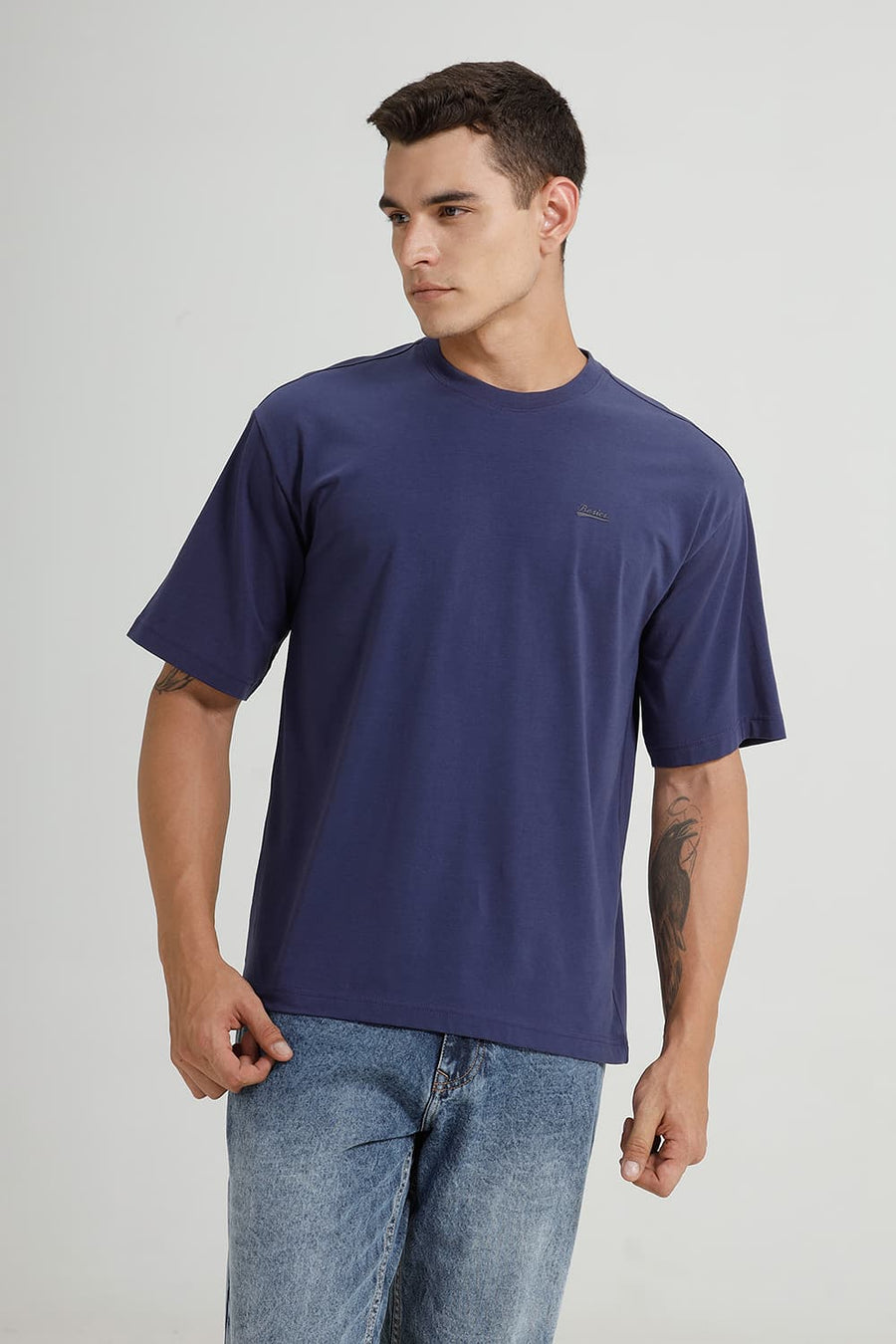 BASICS RELAXED FIT DEEP COBALT COTTON STRETCH CREW T-SHIRT
