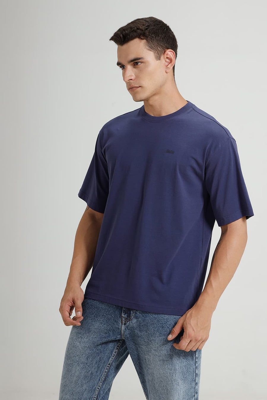 BASICS RELAXED FIT DEEP COBALT COTTON STRETCH CREW T-SHIRT