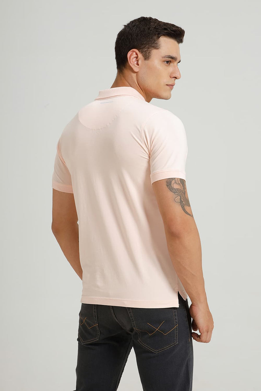 BASICS REGULAR FIT MISTY ROSE COTTON STRETCH POLO T-SHIRT