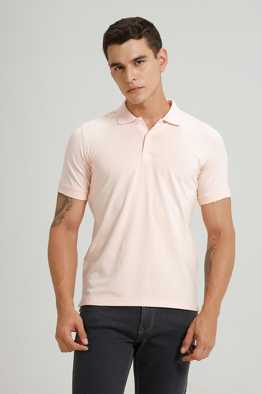 BASICS REGULAR FIT MISTY ROSE COTTON STRETCH POLO T-SHIRT